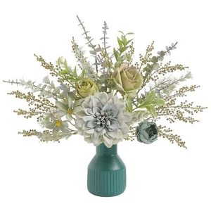 Artificial Flowers in Ceramic Vase, Green Faux Flowers with Vase,Centerpieces... - Picture 1 of 6