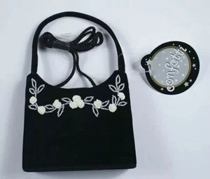CONFETTI NWT GIRLS BLACK VELVET PURSE HOLIDAY CHRISTMAS BEADS WHITE ROSES BEADS - Picture 1 of 1