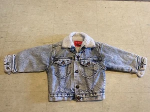 Little Levi’s Sherpa Lined Trucker Jean Jacket Sz 4 Acid Washed Denim Made USA - Picture 1 of 3