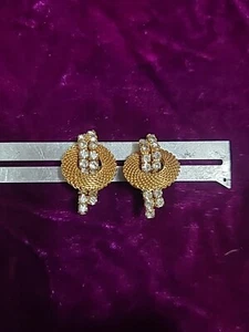 Pendientes de clip redondos vintage de diamantes de imitación de cristal tono dorado envío gratuito - Imagen 1 de 2