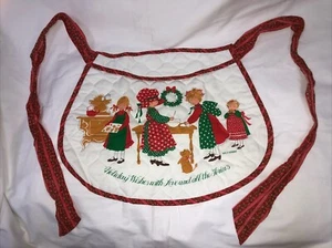 Delantal de Navidad vintage Holly Hobbie deseos navideños rojo blanco verde - Imagen 1 de 8
