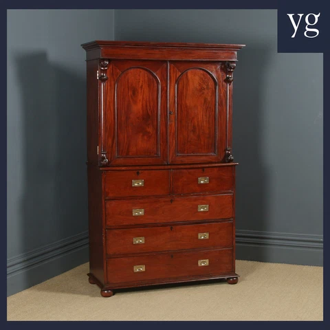 Antique Anglo-Indian Victorian Teak Campaign Linen Press Chest Wardrobe Armoire Cover