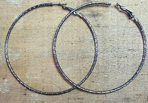 Silver Tone Notched Large Earrings 2 3/4" lever back s32-pb26bx1-3 - Picture 1 of 4