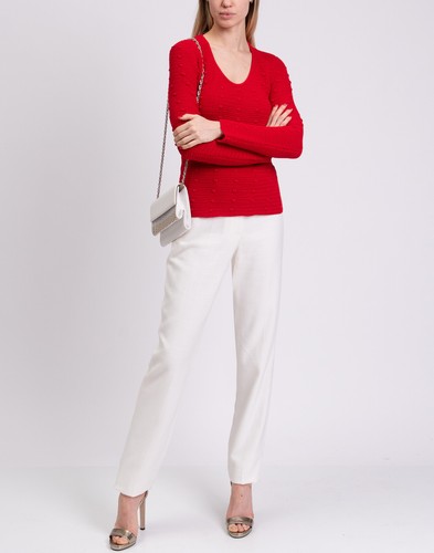 Maglione RRP €990 BOTTEGA VENETA taglia M rosso pompon maglia girocollo Made in Italy