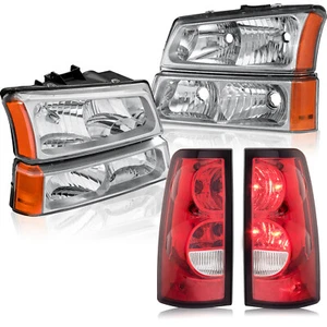 Pair Chrome Housing Headlights & Tail Lights For 03-06 Chevy Silverado 1500 2500 - Picture 1 of 11