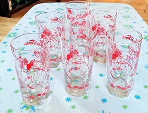 6 Vintage MCM Set Santa Merry Christmas Silvester Trinkgläser EUC rar - Bild 1 von 6