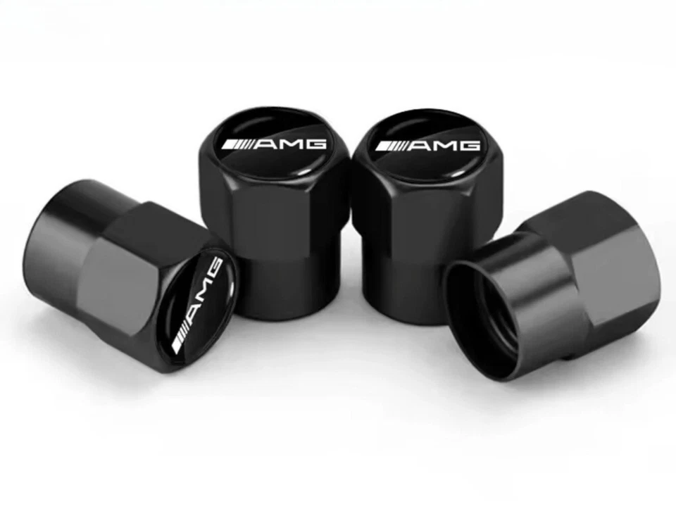 4PCS Ventilkappen Reifen For Mercedes AMG-Logo Aluminium Ventilkappen Schwarz * - Image 1 of 1