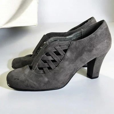 Zapatos de salón de tacón ancho aerosoles para mujer 8,5 gris gamuza recorte cómodo reposacones Foto 1 de 4