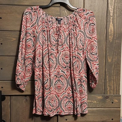 Chaps Denim Women's XXL - Red, White & Black Paisley Print Tunic - Cottagecore - Image 1 of 4