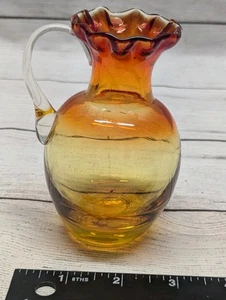 Amberina Art Glass Pitcher Yellow Amber To Ruby Red Small Cruet Hand Made Flaw - Picture 1 of 7