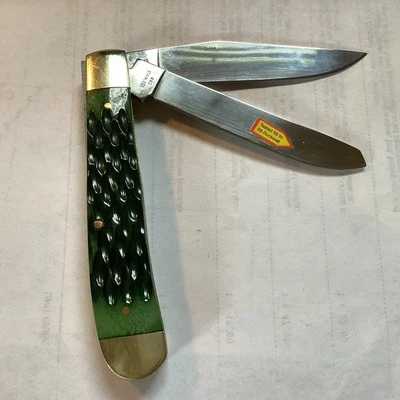 STEEL WARRIOR Knife 2 Blade Locking Copperhead Green Jigged BONE Handles - Image 1 of 4