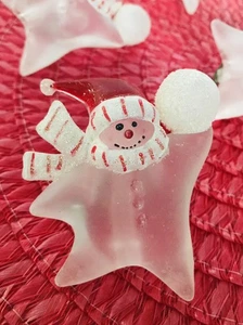 Set Of 10 Frosty Acrylic Happy Snowman Christmas Tree Ornament Clips - Picture 1 of 9