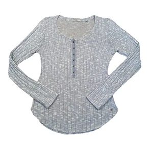 Camicia Abercrombie & Fitch Essentials Henley donna M maglia blu chiaro a costine - Foto 1 di 11