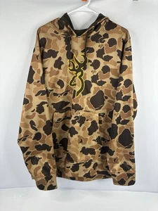 Browning Brown/Black Camo Sweatshirt Hoodie Size XL Yellow Buckmark Logo - Picture 1 of 6