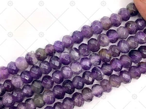 2mm Large Hole Natural Purple Amethyst Beads, 6x10mm Rondelle Faceted Amethyst, - Picture 1 of 3