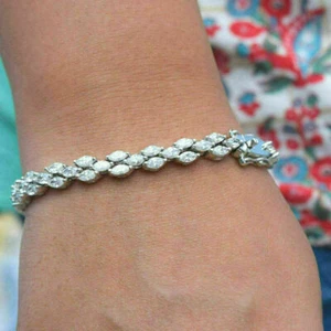 4.56ct Marquise Lab Created Diamond Tennis Link Bracelet 14K White Gold Plated - Picture 1 of 4