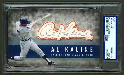 Al Kaline Signed Cut Display (PSA) Detroit Tigers Photo Card HOF Baseball Auto - Image 1 of 2