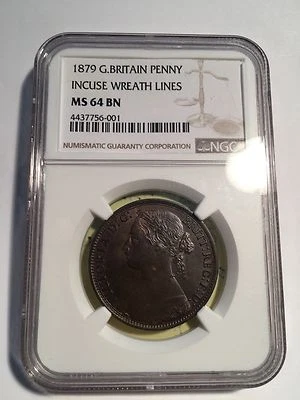 GREAT BRITAIN VICTORIA  1879  1 PENNY COIN, UNCIRCULATED, CERTIFIED NGC MS 64-BN - Image 1 of 4