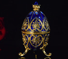 Royal Blue Faberge Egg Russian Eastern European Trinket Jewellery Box Decor Gift