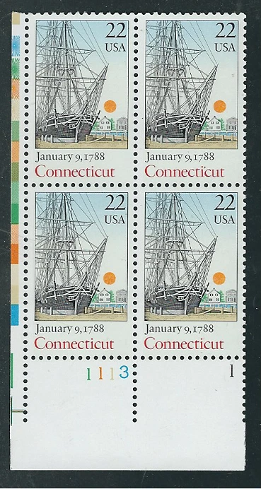 Scott # 2340...22 Cent... Connecticut... Plate Block  MNH  - Image 1 of 1