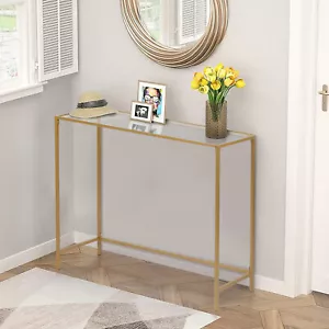 Slim Console Table Tempered Glass Sofa Table for Living Room Hallway Entryway - Picture 1 of 9