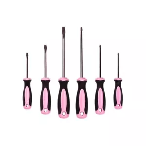 Juego de destornilladores magnéticos - 6 piezas Phillips rosa y herramientas de cabeza plana para mujer, kit de agarre - Imagen 1 de 6
