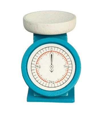 Báscula de madera azul para casa de muñecas miniatura cocina supermercado tienda accesorio Foto 1 de 4