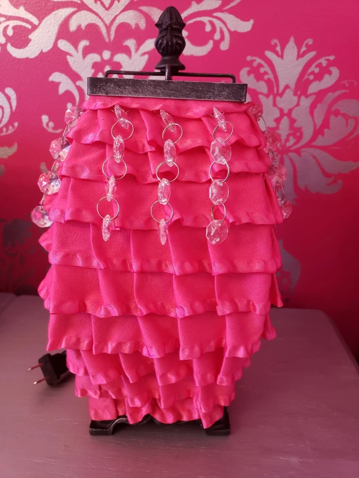 Lámpara de mesa rosa con volantes pantalla Austria vidrio glamour adolescente niños habitación tocador Barbie Foto 1 de 1