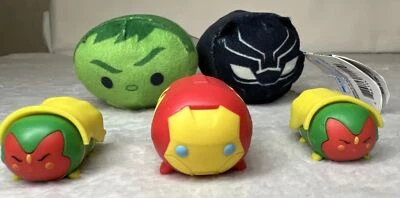 Marvel Disney Tsum Tsum Ironman Vision Vinyl Figure Hulk Black Panther Plush 5pc - Image 1 of 4