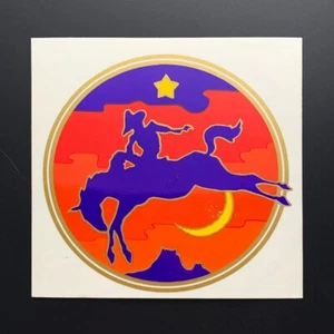 LARGE VINTAGE illuminations COWBOY HORSE ASTROLOGY sticker decal gold - Picture 1 of 5