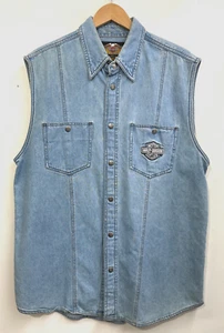 Harley Davidson Motorcycles V.Twin Herren Hemd L Denim Ärmellos Druckknopf - Bild 1 von 3