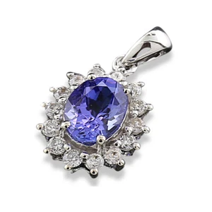 Tansanit Brillant Anhänger 1,60 carat 750er Weißgold oval Edelstein blauviolett - Picture 1 of 5
