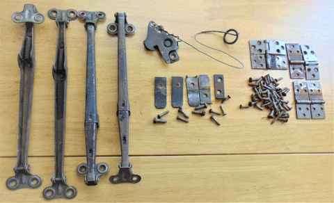 Antique Roll Top Desk Furniture Salvage Parts Hinges Brackets Lock Screws Lot Cover