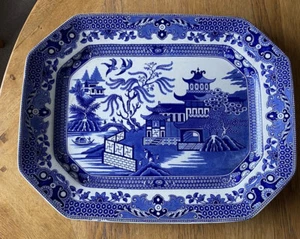 ANTIQUE Early 19th CENTURY "BLUE WILLOW" PATTERN Extra Large SERVING PLATTER - Picture 1 of 12