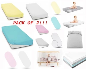 PAQUETE DE 2 Sábanas de Camiseta 100 % Algodón Calce Elástico Moisés Cesta/Cuna/Cuna 2 piezas - Imagen 1 de 11