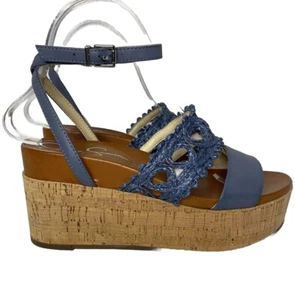 Jessica Simpson Blue Platform Cork Wedge Sandal Size 7.5 - Picture 1 of 8