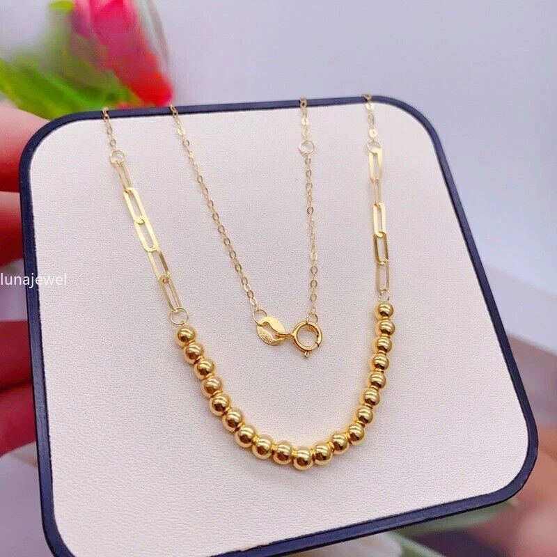 Collar de eslabones de cadena O cuentas Au750 puras de oro amarillo sólido real de 18 quilates 16,1-17,3 pulgadas Foto 1 de 4