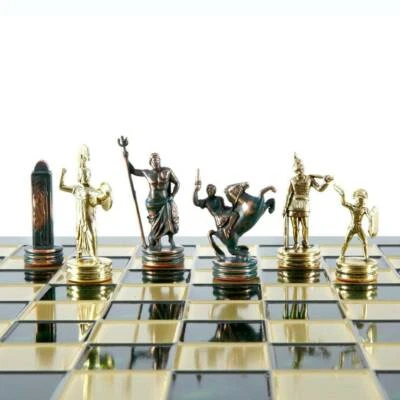 Manopoulos Greek Mythology Chess Set - Brass Green Pawns - Green chess Board - Image 1 of 4