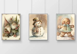 Weihnachtsdrucke Bilder Gonk Schneemann Lebkuchen ungerahmt A4 3er Set - Bild 1 von 1
