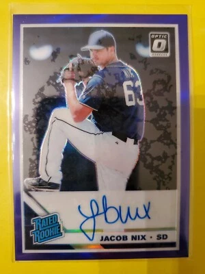 2019 Donruss Optic Rated Rookies Purple Autograph #18 Jacob Nix 112/125 - Padres - Image 1 of 2
