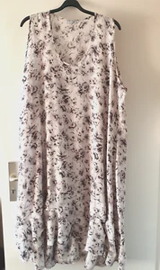 Magna Kleid lang Gr. 54-58 weiß grau Maxikleid geblümt gerafft Sommerkleid - Bild 1 von 6