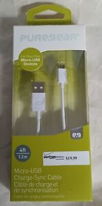 PureGear Micro USB Charging Cable 4 Ft White New Free Shipping
