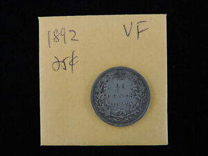 1892 25 Cent Coin Canada Victoria Twenty Five Cents VF Grade 25¢ 92.5% Silver Ag