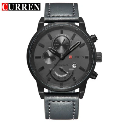 CURREN Men Quartz Watch Black Leather Wristwatch Male Calendar Business Watches  - Image 1 of 4