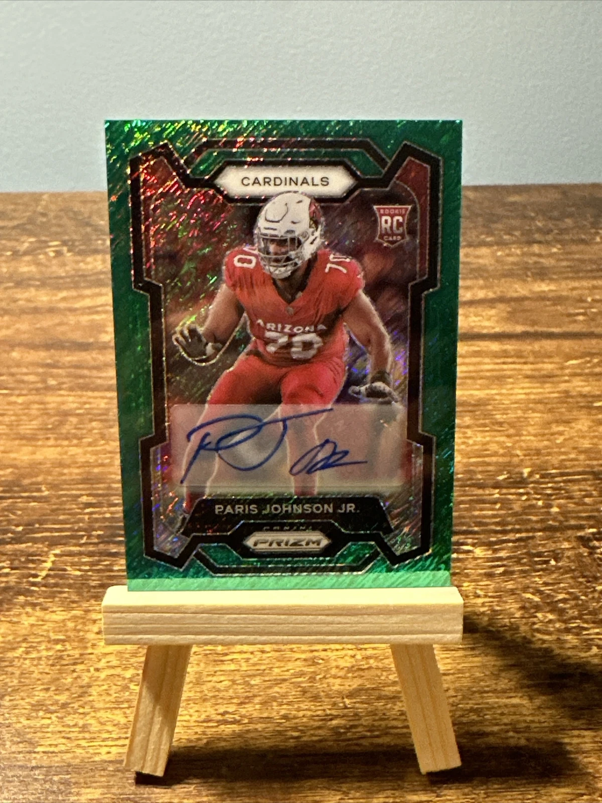 2023 Prizm Football #304 Paris Johnson Jr RC Green Shimmer Auto /5 1st On Print