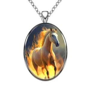 Stunning Horse Oval Pendant Necklace - Picture 1 of 3