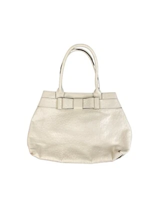Bolso de Mano Kate Spade Textura de Avestruz Cuero Cartera Lazo Blanco Marfil Grande Foto 1 de 4