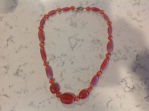 Chunky Peachy Rose Glass / Stone bead Monet necklace - 29" long - Picture 1 of 1