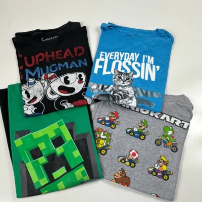 Cuphead Mojang Mario Kart Fifth Sun Shirt Boys XL Graphic Print Bundle of 4 Tee - Image 1 of 4