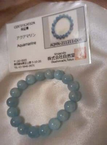 Pulsera de piedras preciosas aguamarina 100 % reales 10 mm 16 cm, con tarjeta de certificación - Imagen 1 de 2